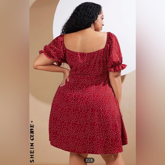 Shein Curve+ sz 28/30 Red polka dot dress NWT - Picture 3 of 9